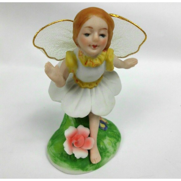 Vintage Enesco 1979 Porcelain Bisque Fairy Woodland Pixie Figurine 3 Inch Set - Picture 3 of 9